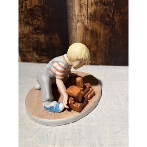 Roman Casey Abbie's Children Figurine 1984 Boy with Train Bisque Porcelain